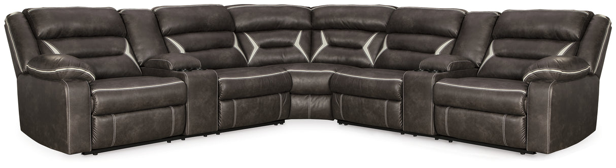 Mega Furniture - Ashley Furniture - Kincord Sectional - 5-Piece Power Reclining Sectional / Midnight - 13104S6