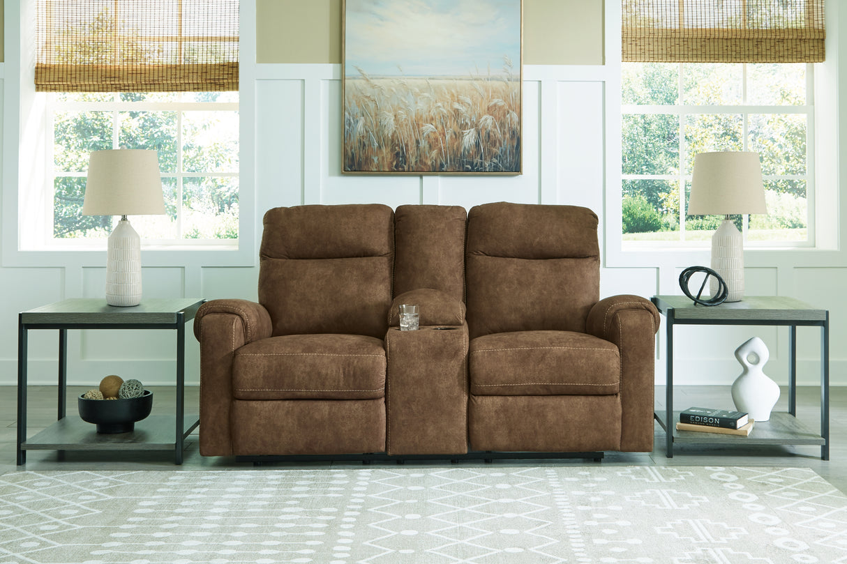 Mega Furniture - Ashley Furniture - Edenwold Living Room - DBL Rec Loveseat w/Console / Brindle - 1380594