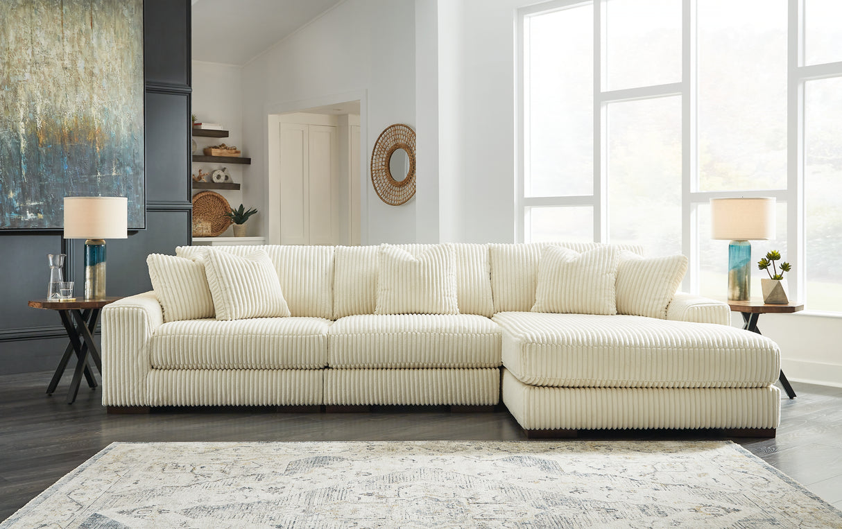 Mega Furniture - Ashley Furniture - Lindyn Sectional - RAF 3-Piece Sectional with Chaise / Ivory - 21104S12