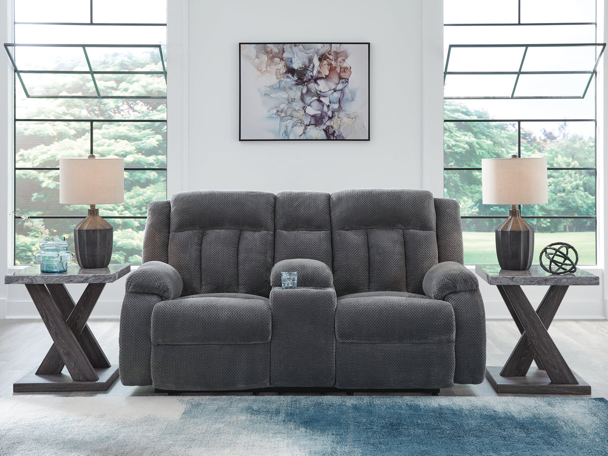 Mega Furniture - Ashley Furniture - Observation Living Room - DBL REC PWR Loveseat w/Console / Steel - PC2140596