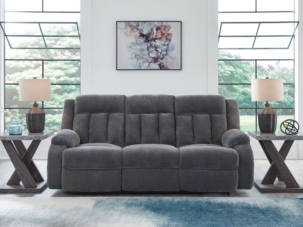 Mega Furniture - Ashley Furniture - Observation Living Room - REC PWR Sofa w/Drop Down Table / Steel - PC2140599