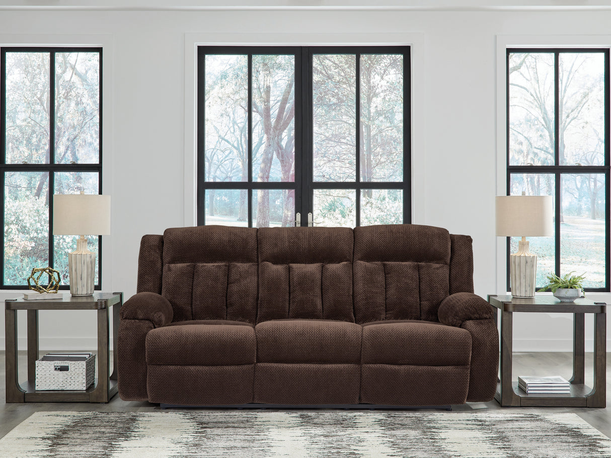 Mega Furniture - Ashley Furniture - Observation Living Room - REC PWR Sofa w/Drop Down Table / Chocolate - PC2140699