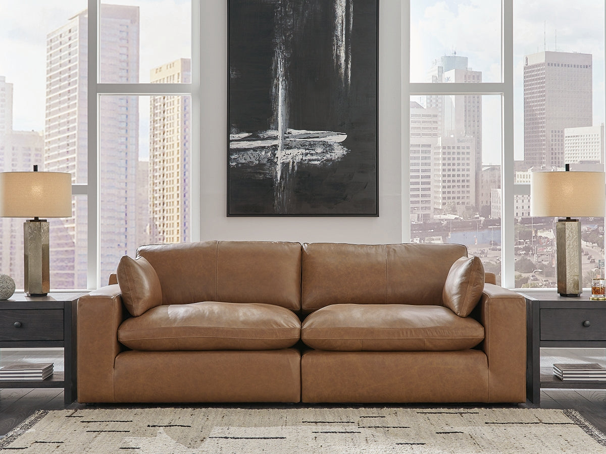 Mega Furniture - Ashley Furniture - Emilia Sectional - RAF 2-Piece Sectional Loveseat / Caramel - 30901S1