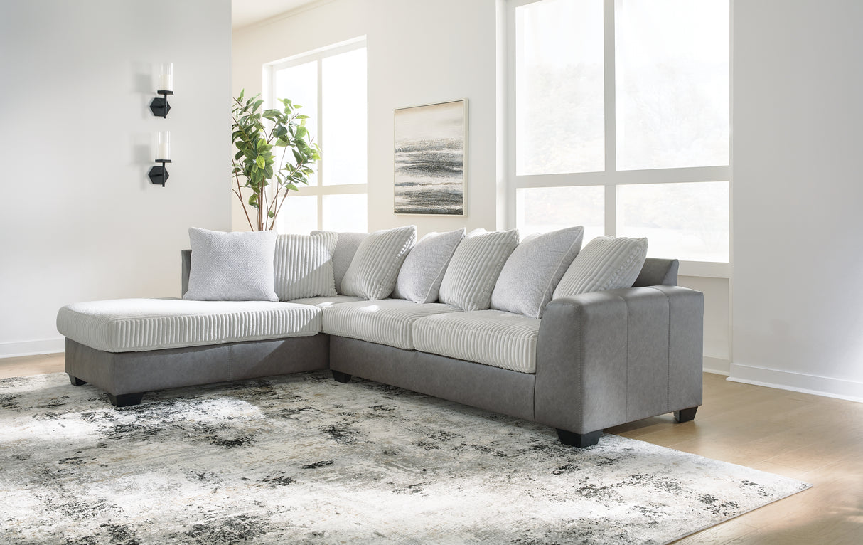 Mega Furniture - Ashley Furniture - Clairette Court Sectional - LAF 2-Piece Sectional with Chaise / Alloy - 31503S2