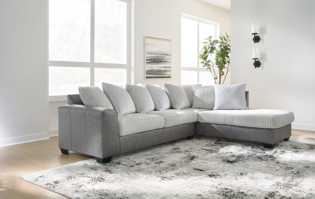Mega Furniture - Ashley Furniture - Clairette Court Sectional - LAF 2-Piece Sectional with Chaise / Alloy - 31503S2