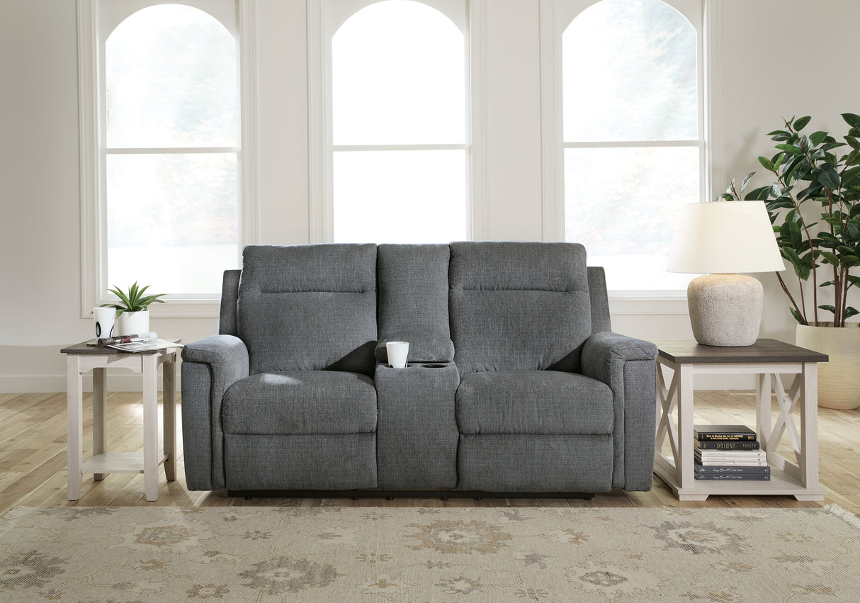 Mega Furniture - Ashley Furniture - Barnsana Living Room - DBL REC PWR Loveseat w/Console / Gravel - 3320296