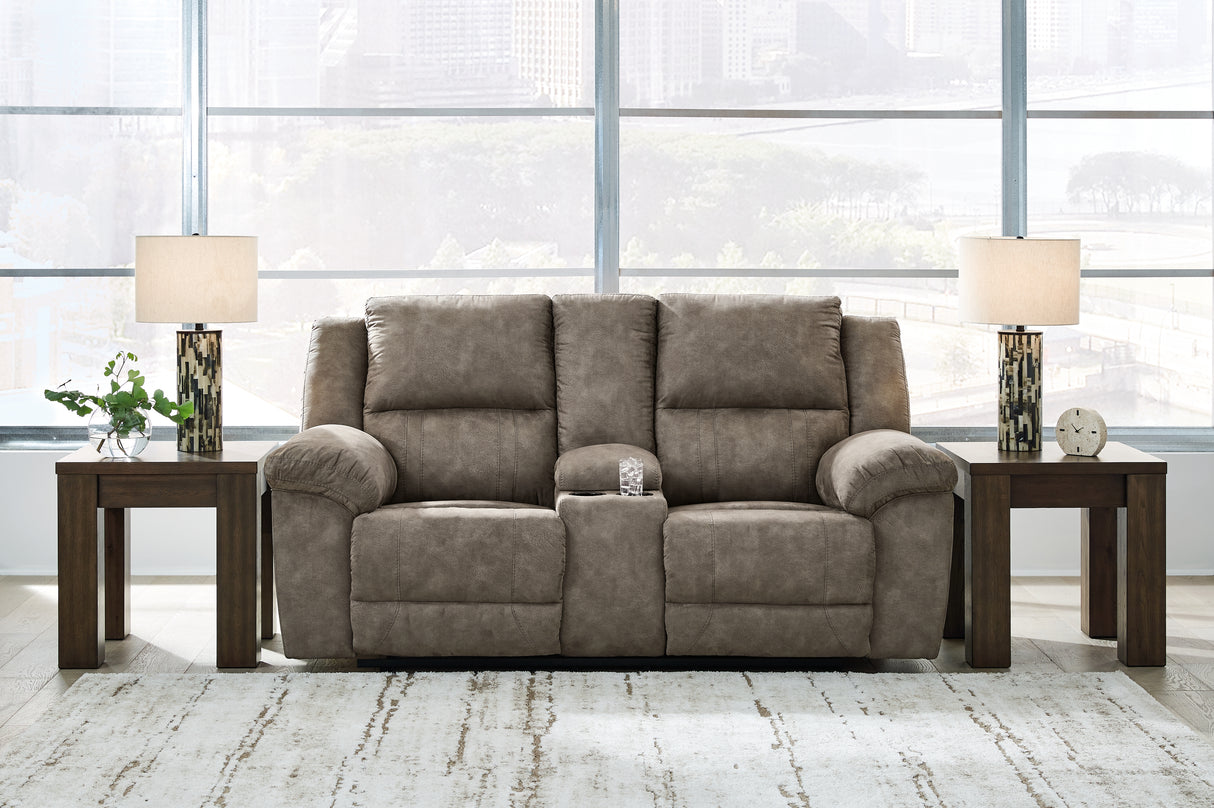 Mega Furniture - Ashley Furniture - Laresview Living Room - DBL Rec Loveseat w/Console / Fossil - 3720394