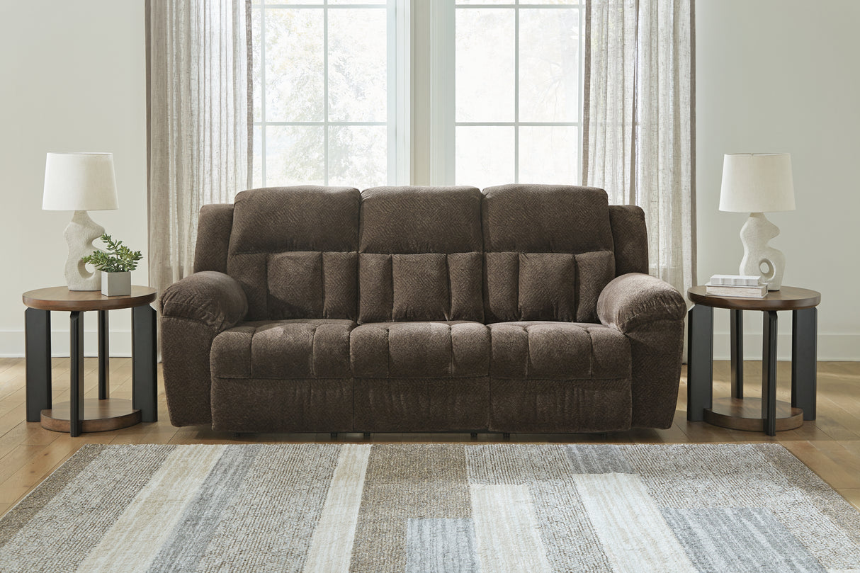 Mega Furniture - Ashley Furniture - Frohn Living Room - Reclining Sofa / Chocolate - 3740788
