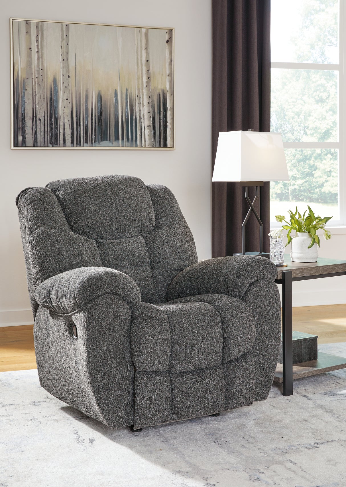 Mega Furniture - Ashley Furniture - Foreside Living Room - DBL Rec Loveseat w/Console / Charcoal - 3810494