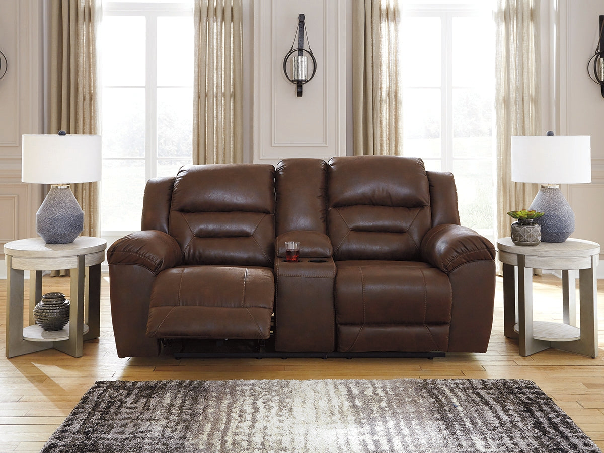 Mega Furniture - Ashley Furniture - Stoneland Living Room - DBL REC PWR Loveseat w/Console / Chocolate - 3990496