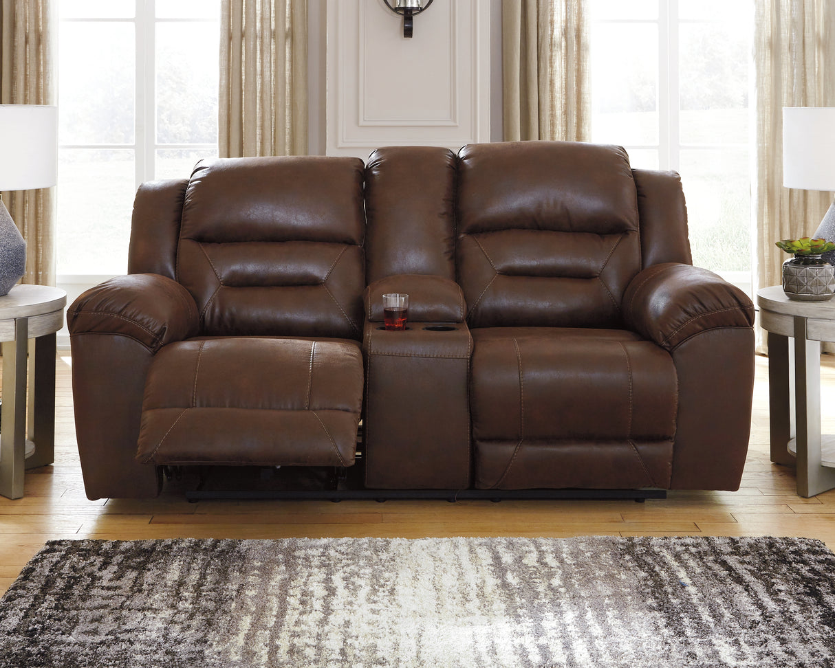 Mega Furniture - Ashley Furniture - Stoneland Living Room - DBL Rec Loveseat w/Console / Chocolate - 3990494