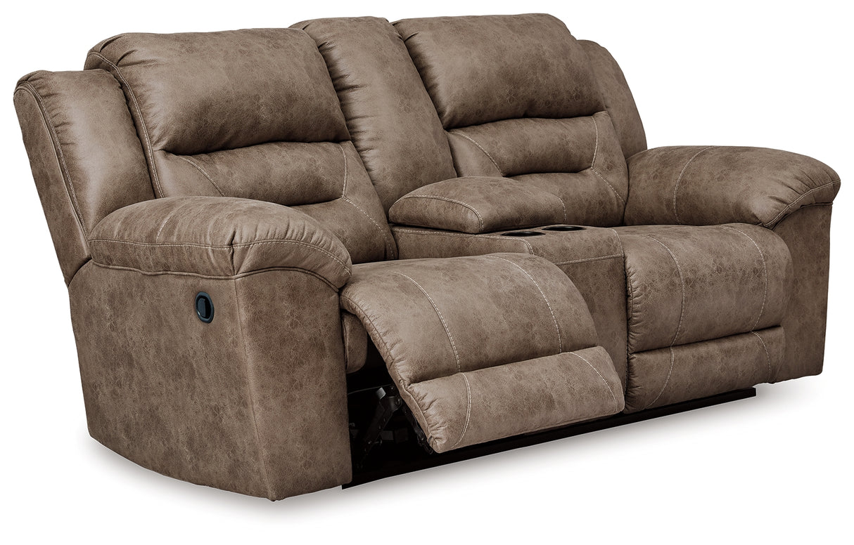 Mega Furniture - Ashley Furniture - Stoneland Living Room - DBL Rec Loveseat w/Console / Fossil - 3990594