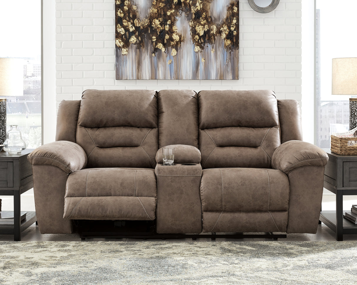 Mega Furniture - Ashley Furniture - Stoneland Living Room - DBL REC PWR Loveseat w/Console / Fossil - 3990596