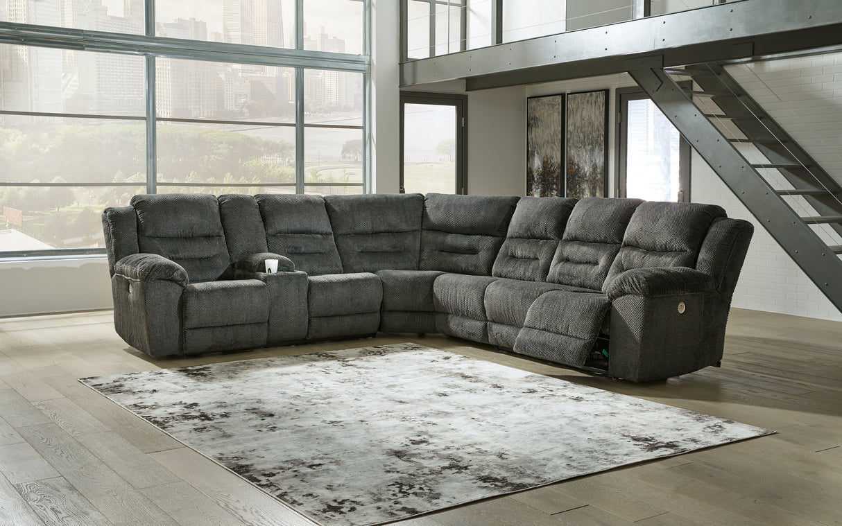 Mega Furniture - Ashley Furniture - Nettington Sectional - 3-Piece Power Reclining Sectional / Smoke - 44101S1