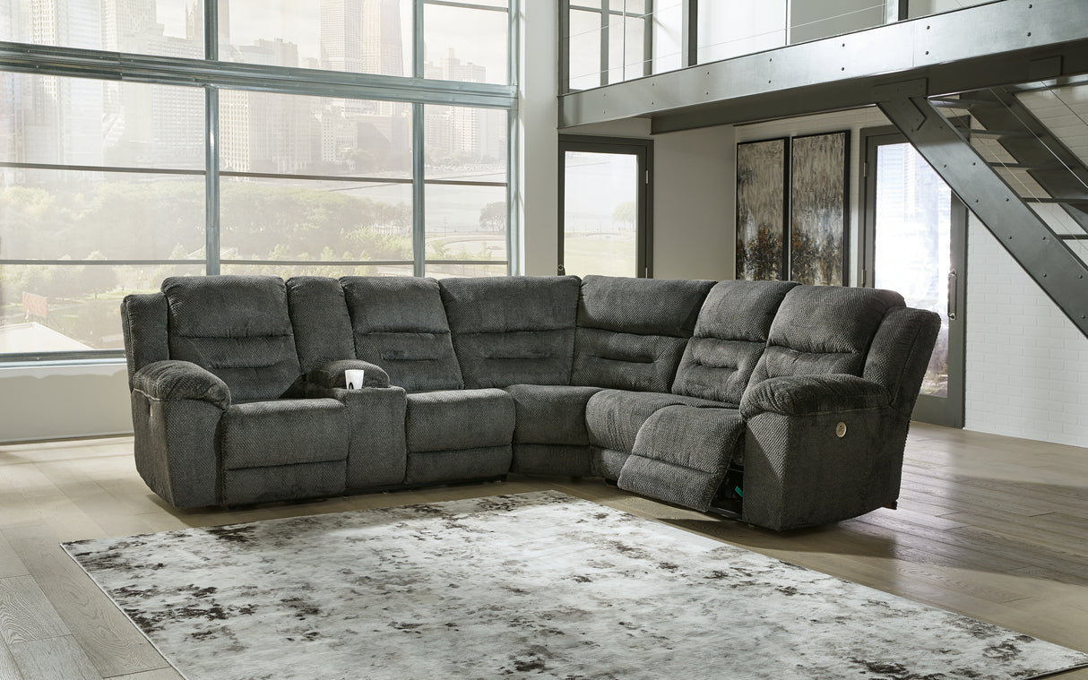 Mega Furniture - Ashley Furniture - Nettington Sectional - 3-Piece Power Reclining Sectional / Smoke - 44101S1