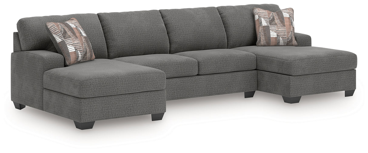 Mega Furniture - Ashley Furniture - Newellen Sectional - RAF 3-Piece Sectional with Double Chaise / Greystone - 48405S3