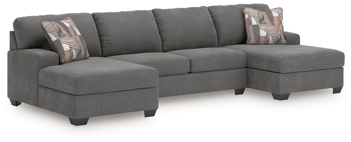 Mega Furniture - Ashley Furniture - Newellen Sectional - RAF 3-Piece Sleeper Sectional with Double Chaise / Greystone - 48405S7