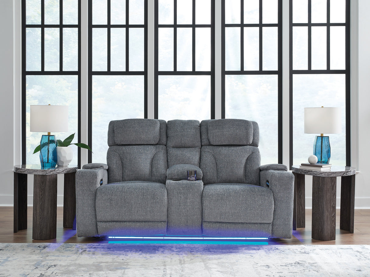 Mega Furniture - Ashley Furniture - Studio Cave Living Room - PWR REC Loveseat/CON/ADJ HDRST / Steel - PC4980218