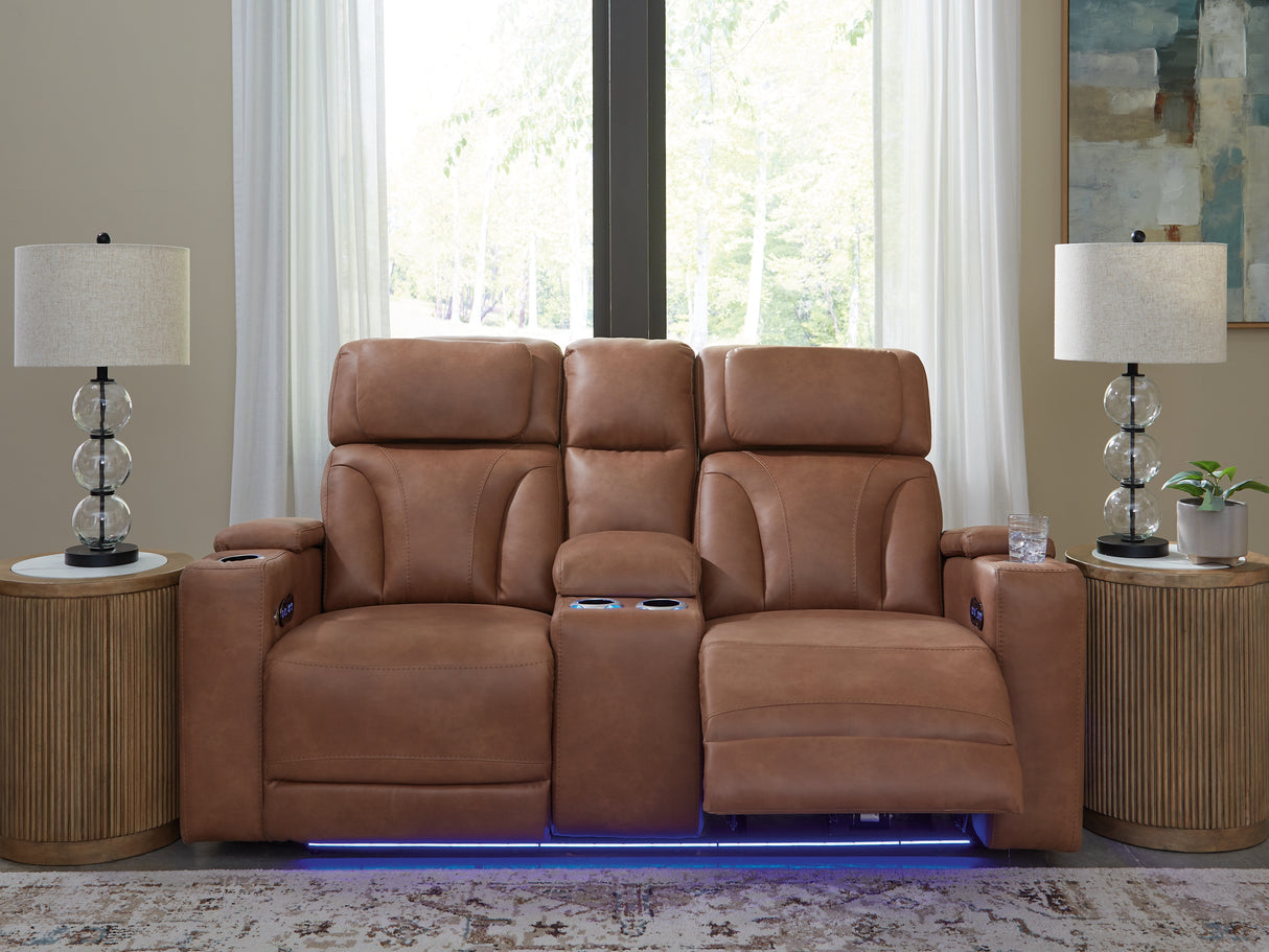 Mega Furniture - Ashley Furniture - Clean-Slate Living Room - PWR REC Loveseat/CON/ADJ HDRST / Caramel - PC5010118