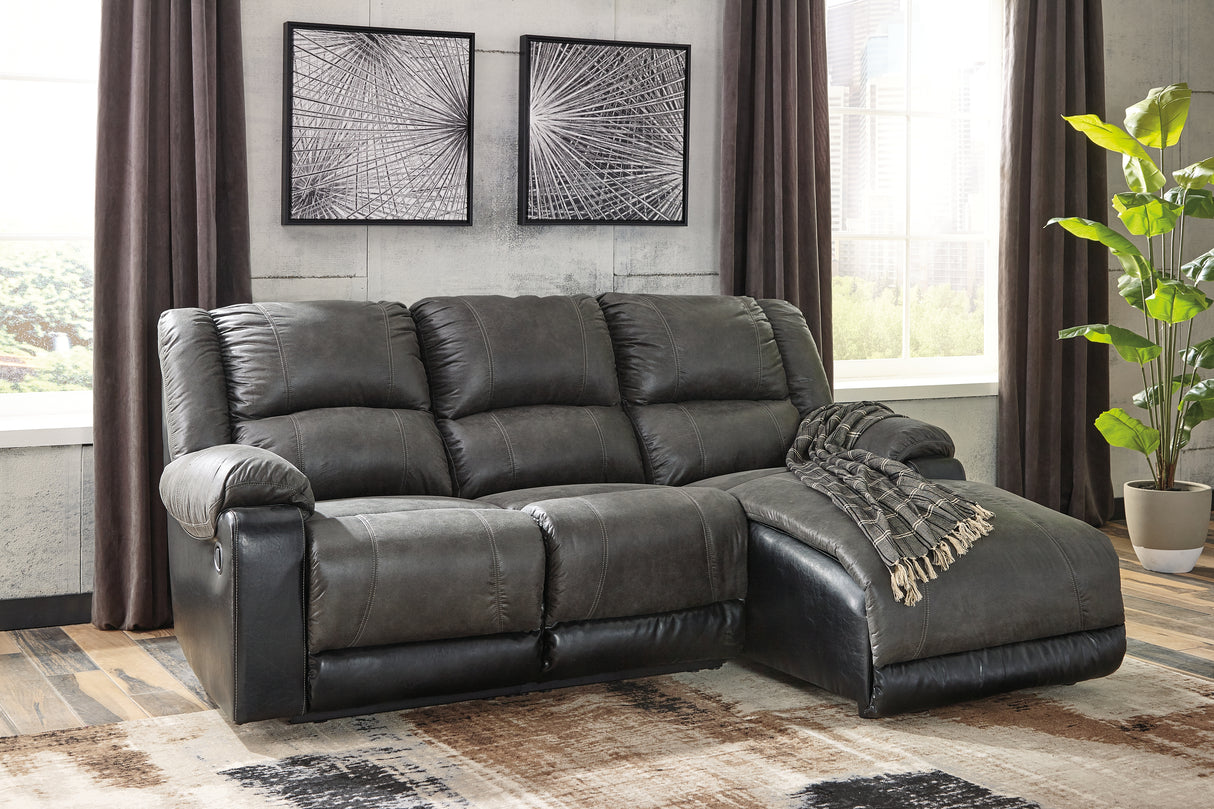 Mega Furniture - Ashley Furniture - Nantahala Sectional - 3-Piece Reclining Sectional with Chaise / Slate - 50301S9