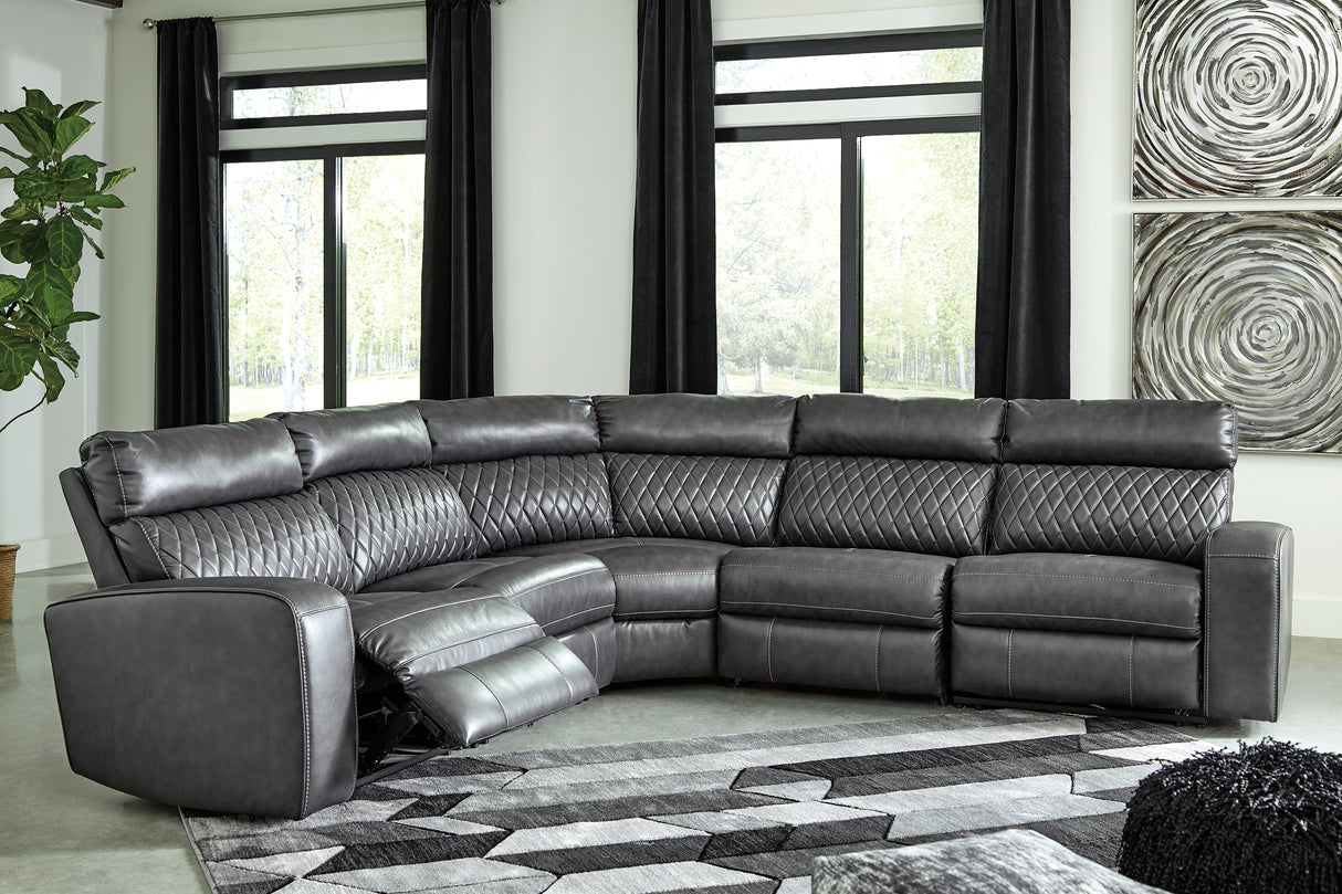 Mega Furniture - Ashley Furniture - Samperstone Sectional - 5-Piece Power Reclining Sectional / Gray - 55203S1