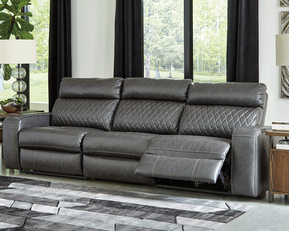 Mega Furniture - Ashley Furniture - Samperstone Sectional - 3-Piece Power Reclining Sectional Sofa / Gray - 55203S4