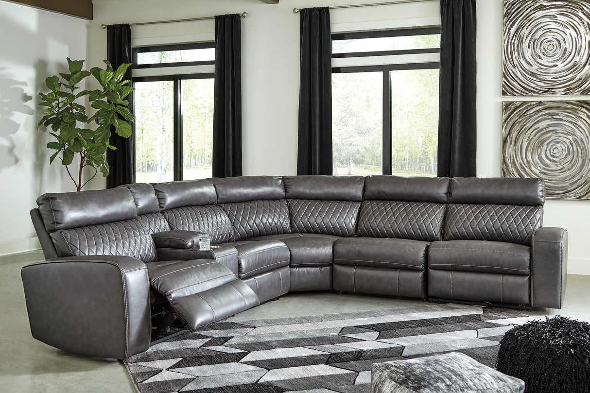Mega Furniture - Ashley Furniture - Samperstone Sectional - 2-Piece Power Reclining Sectional Loveseat / Gray - 55203S5