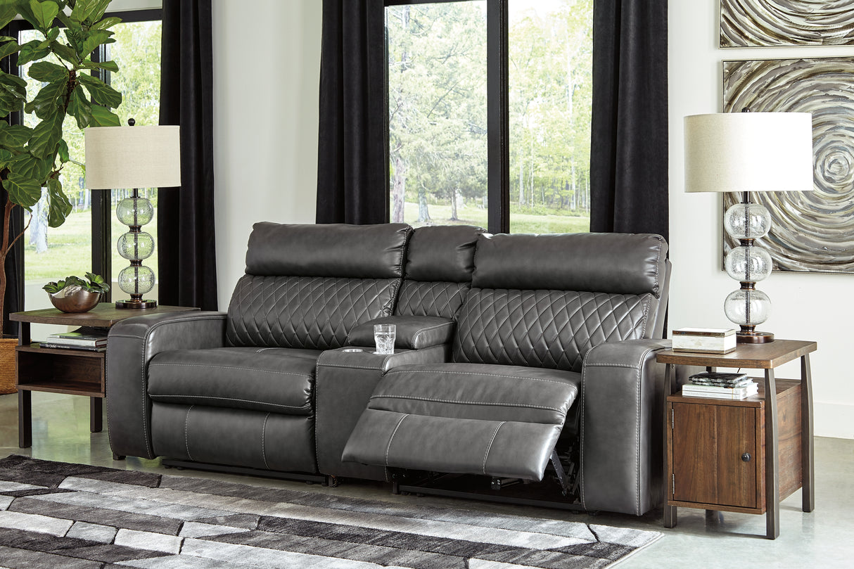 Mega Furniture - Ashley Furniture - Samperstone Sectional - 3-Piece Power Reclining Sectional Loveseat / Gray - 55203S3