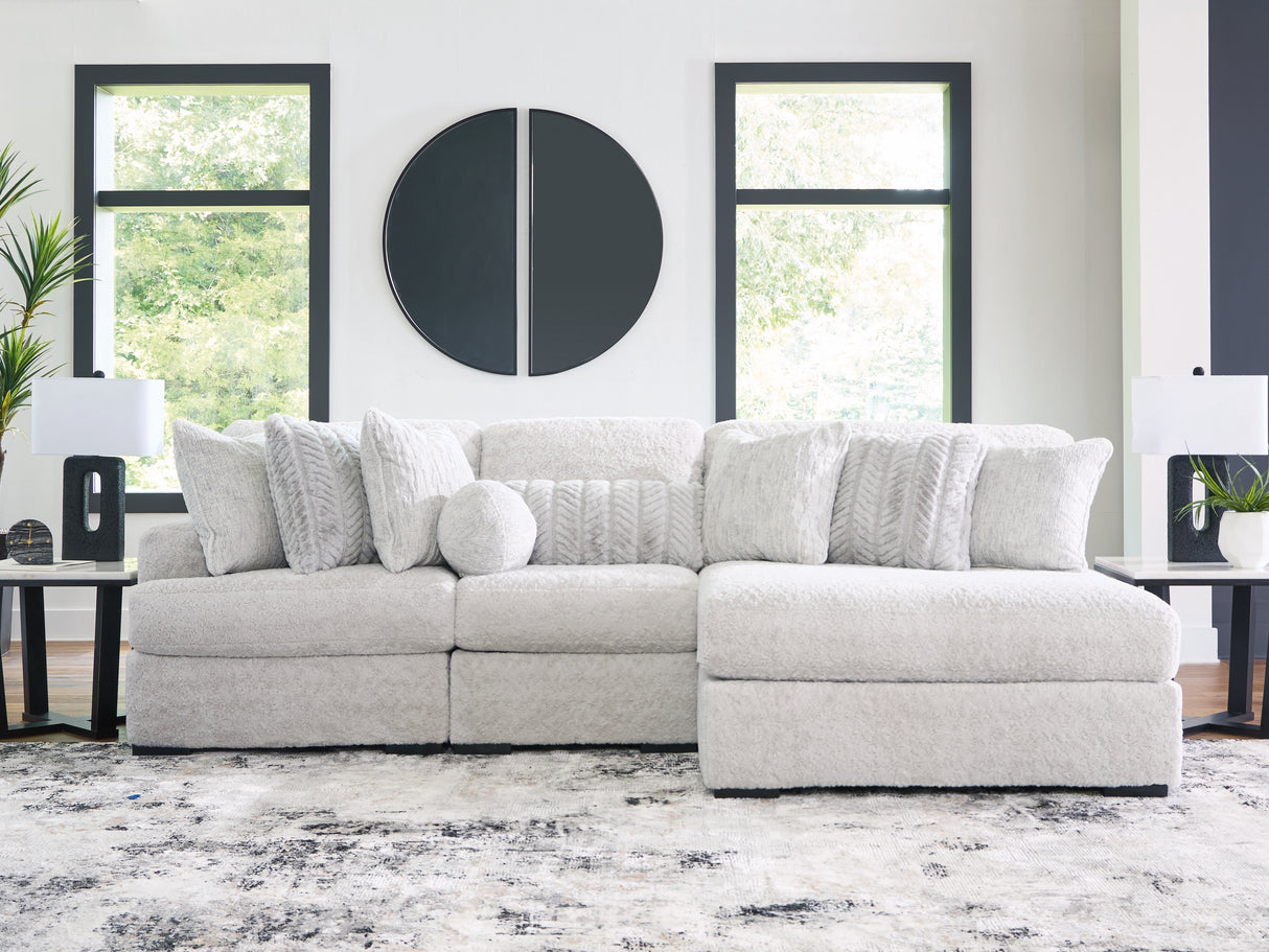 Mega Furniture - Ashley Furniture - Cuddle Plush Sectional - RAF 3-Piece Sectional with Chaise / Arctic - PC59106S1