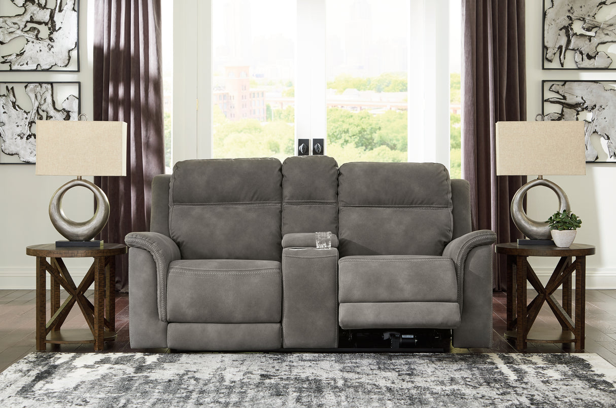 Mega Furniture - Ashley Furniture - Next-Gen DuraPella Living Room - PWR REC Loveseat/CON/ADJ HDRST / Slate - 5930118
