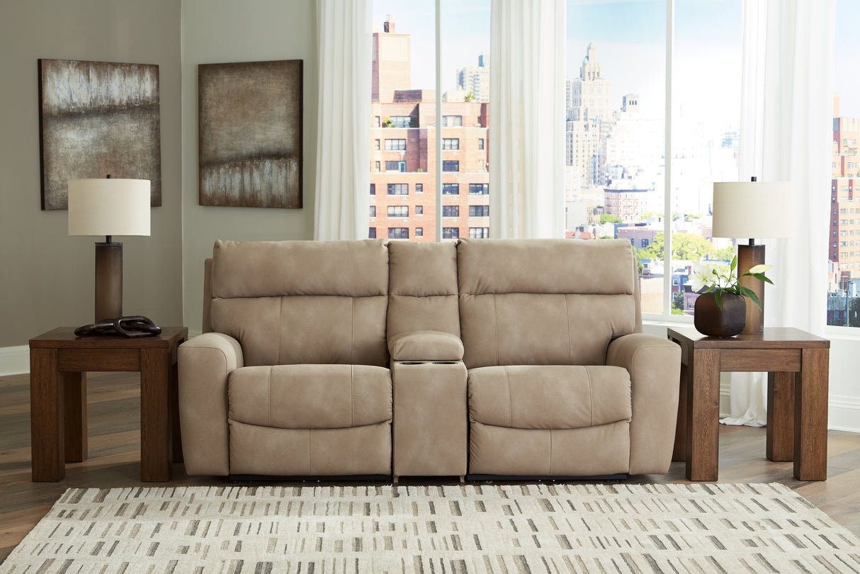 Mega Furniture - Ashley Furniture - Next-Gen DuraPella Sectional - 3-Piece Power Reclining Sectional Loveseat with Console / Sand - 61004S3