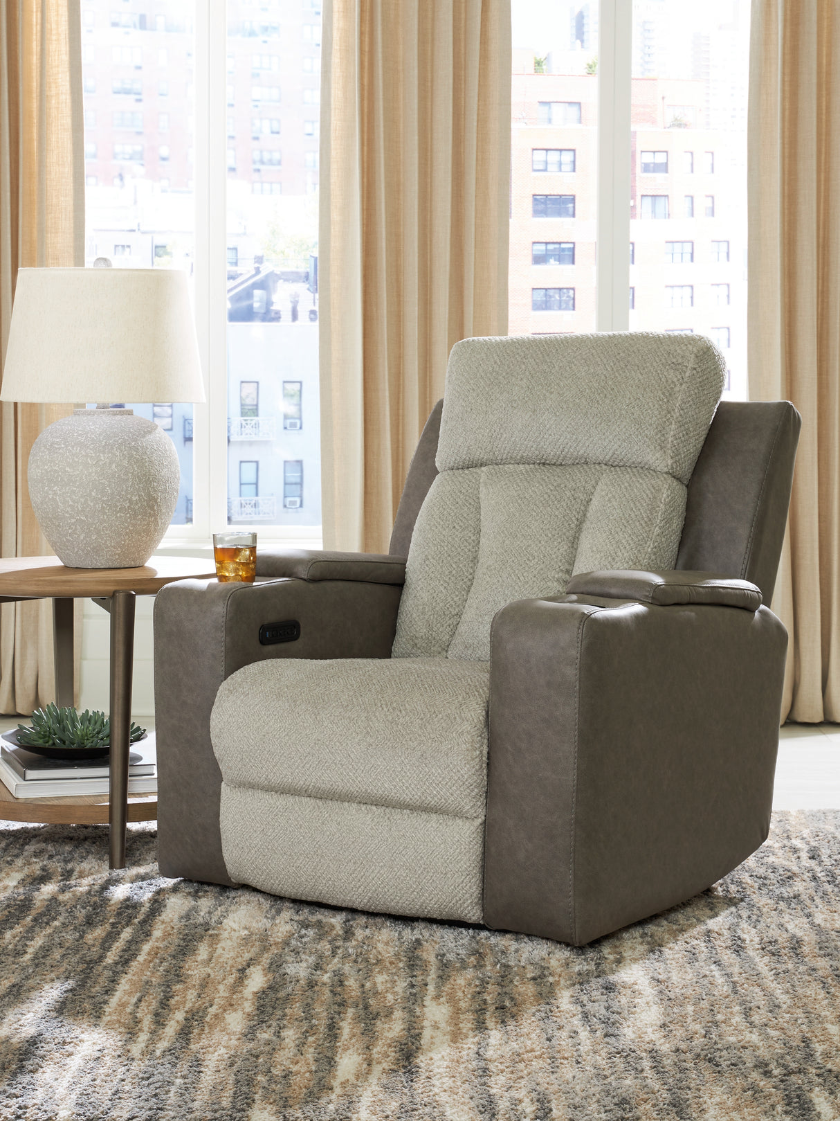 Mega Furniture - Ashley Furniture - WhipLash Living Room - PWR Recliner/ADJ Headrest / Sisal - PC6320413