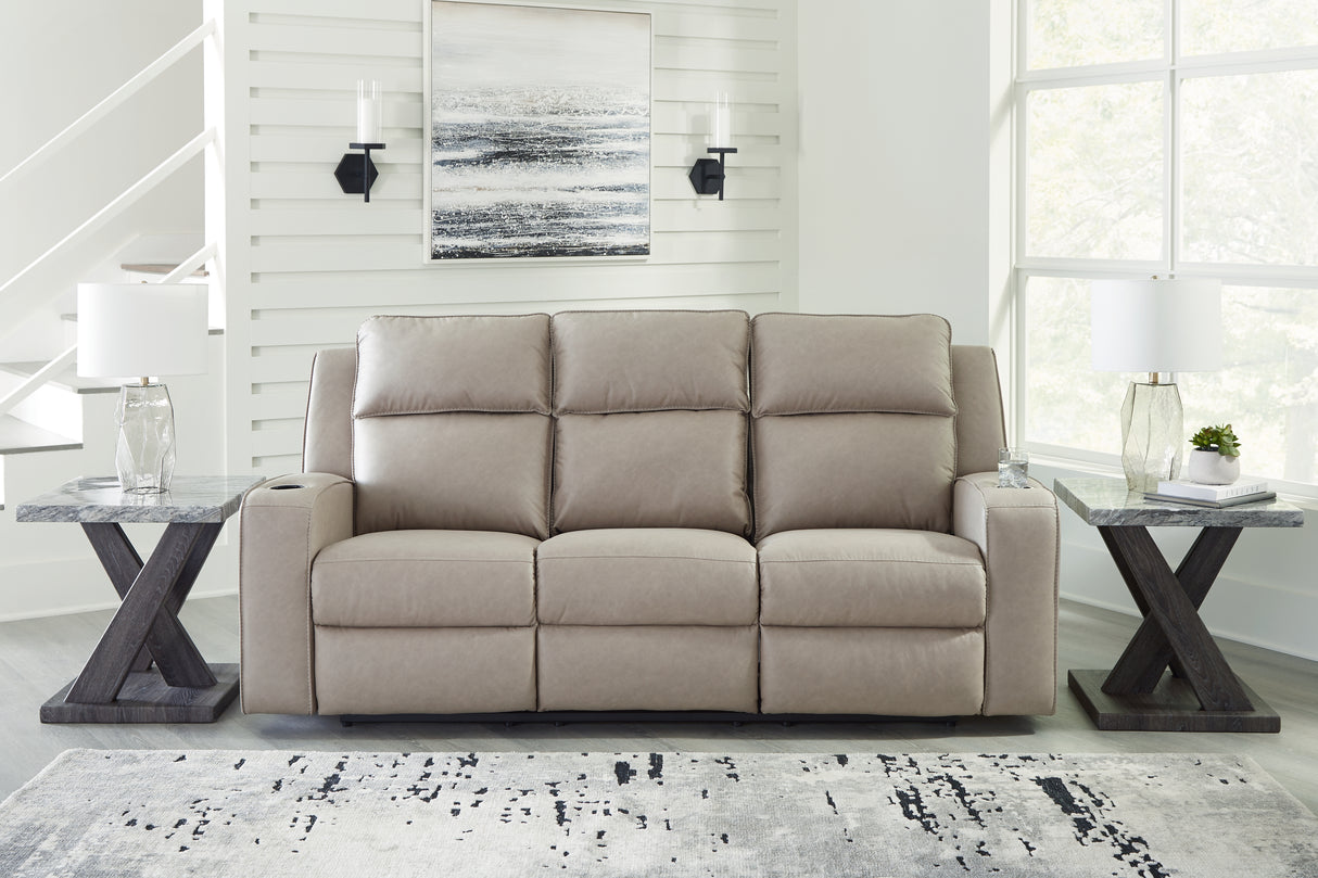 Mega Furniture - Ashley Furniture - Lavenhorne Living Room - REC Sofa w/Drop Down Table / Pebble - 6330789