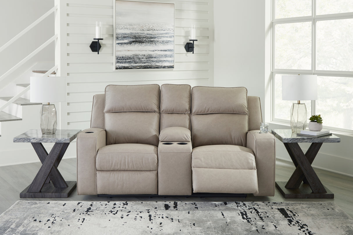 Mega Furniture - Ashley Furniture - Lavenhorne Living Room - DBL Rec Loveseat w/Console / Pebble - 6330794