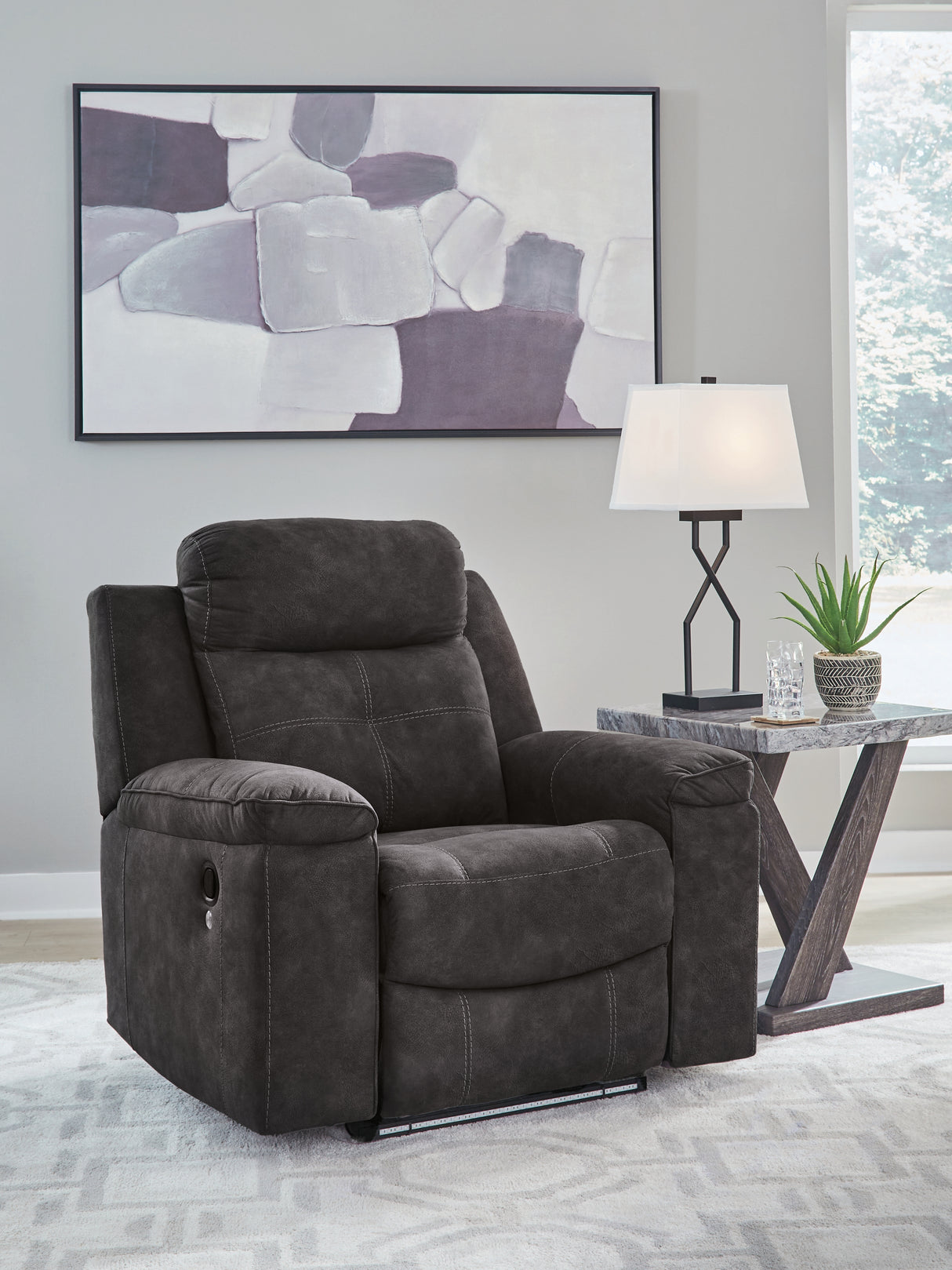 Mega Furniture - Ashley Furniture - Brysonview Living Room - Zero Wall Recliner / Charcoal - 6360529