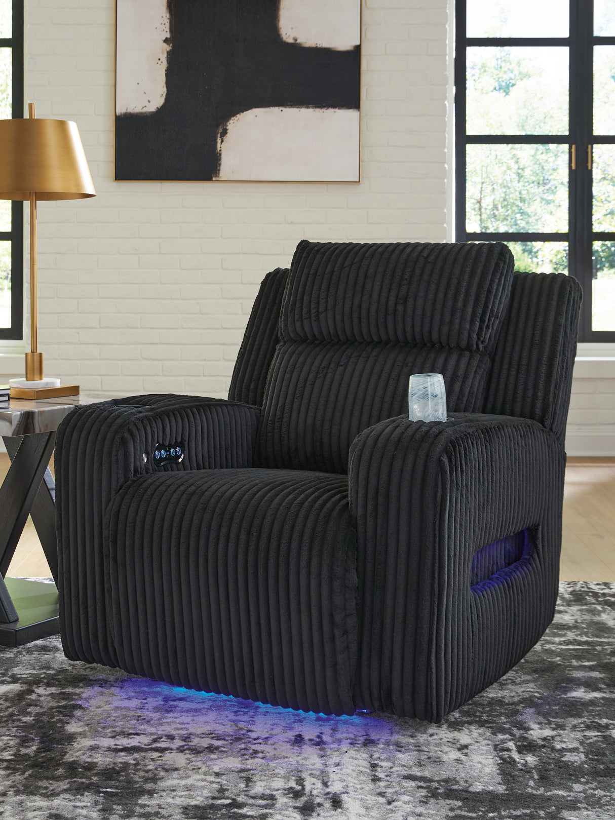 Mega Furniture - Ashley Furniture - Forest Lake Living Room - PWR Recliner/ADJ Headrest / Black - PC6420213