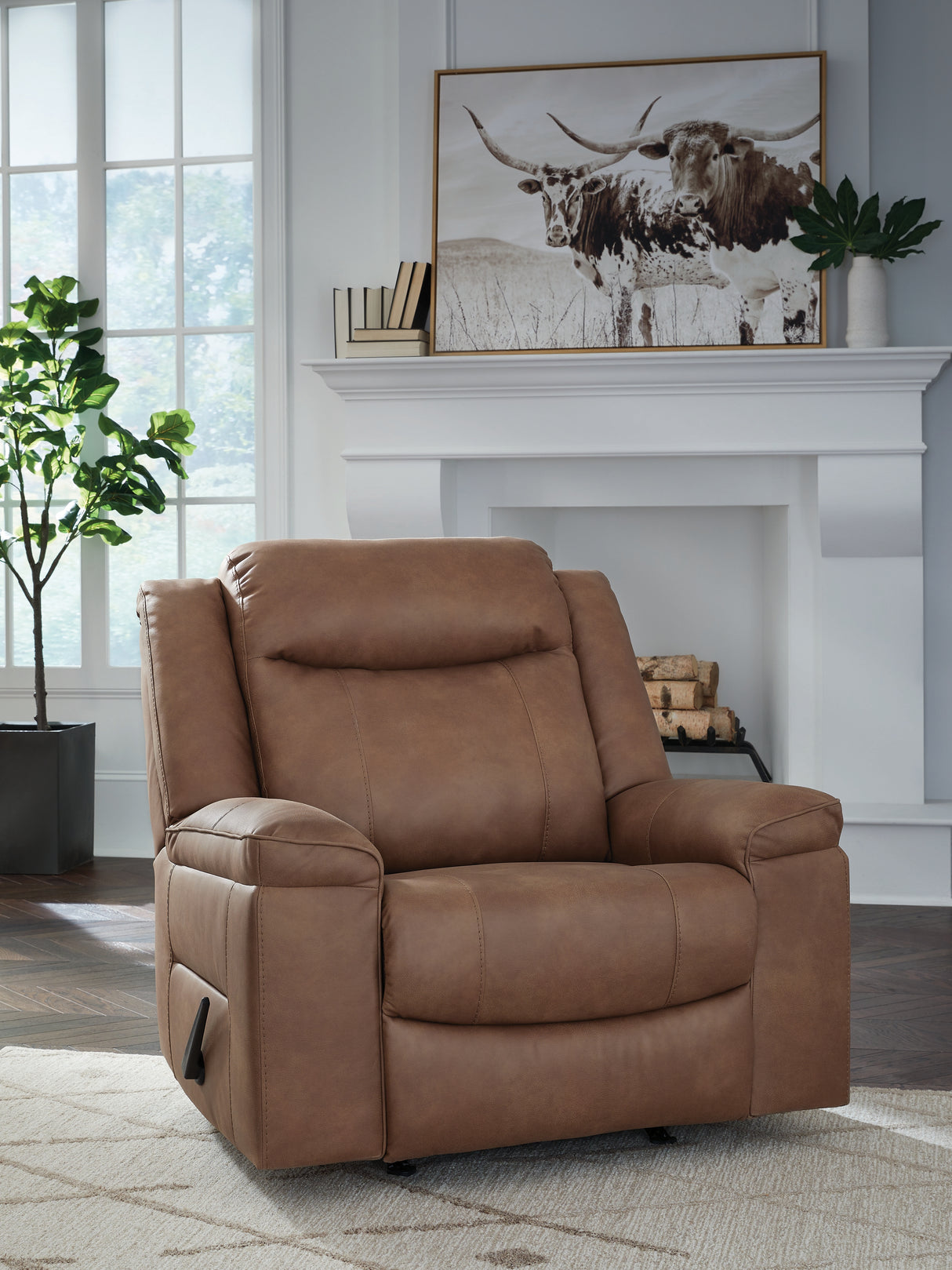 Mega Furniture - Ashley Furniture - Status Check Living Room - Rocker Recliner / Caramel - PC6530825