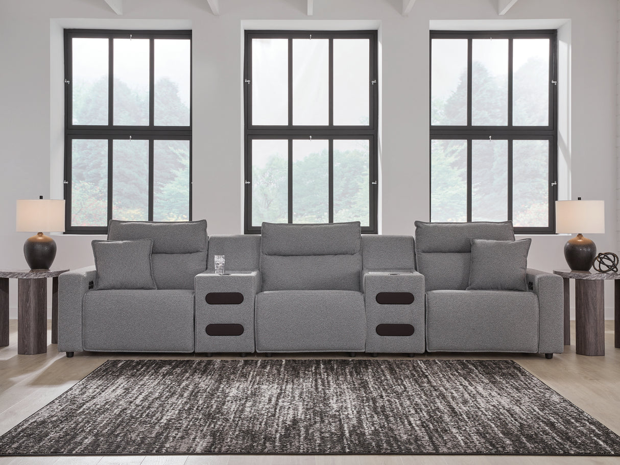Mega Furniture - Ashley Furniture - ModMax II Sectional - 5-Piece Power Reclining Sectional with Audio Consoles / Salt and Pepper - 65906S13