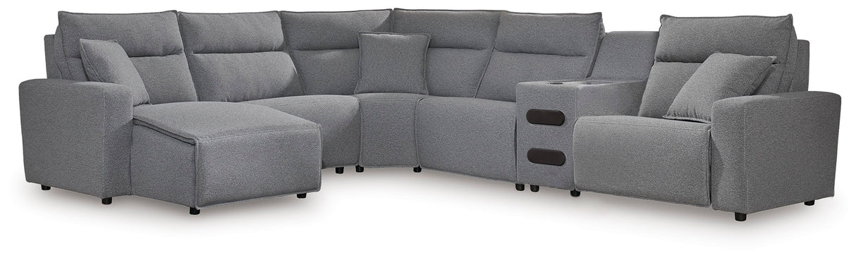 Mega Furniture - Ashley Furniture - ModMax II Sectional - 6-Piece Reclining Sectional with Chaise and Audio Console / Salt and Pepper - 65906S29