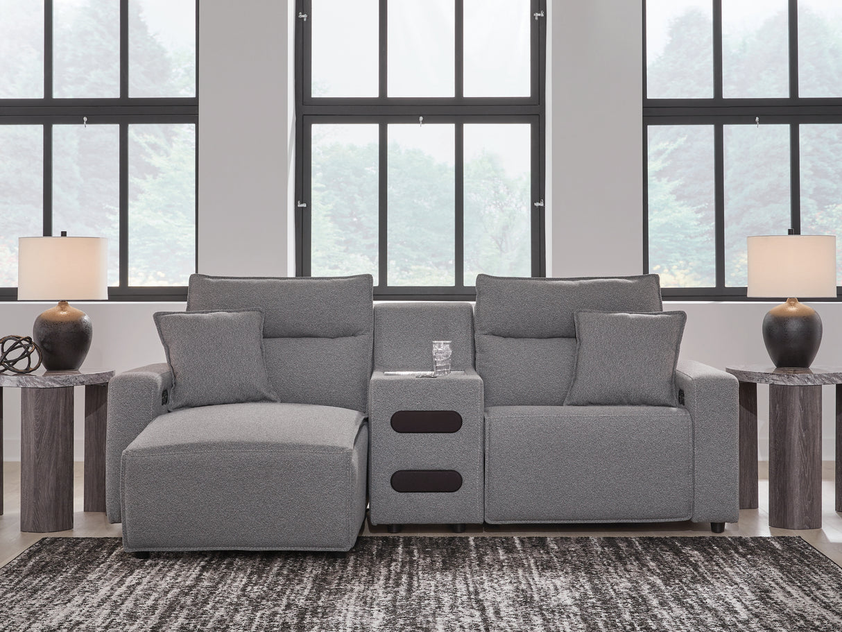 Mega Furniture - Ashley Furniture - ModMax II Sectional - 3-Piece Power Reclining Sectional with Chaise and Audio Console / Salt and Pepper - 65906S18