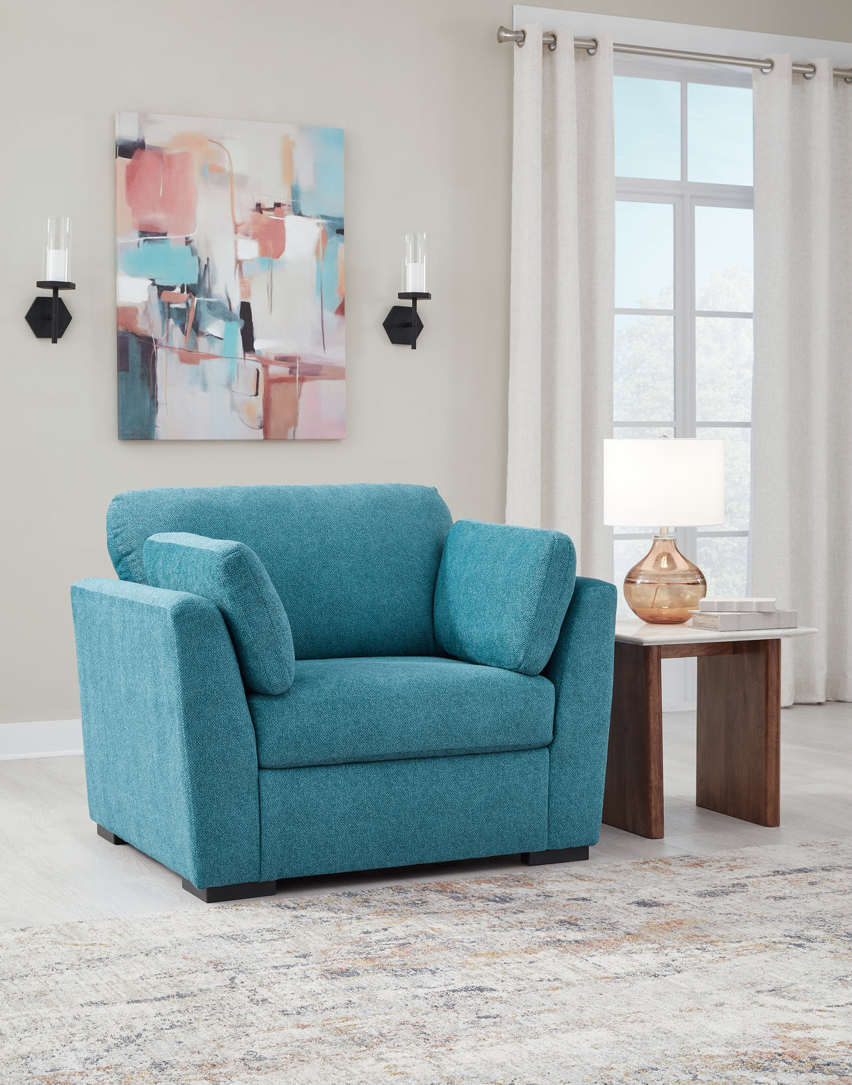 Mega Furniture - Ashley Furniture - Keerwick Living Room - Chair and a Half / Teal - 6750723