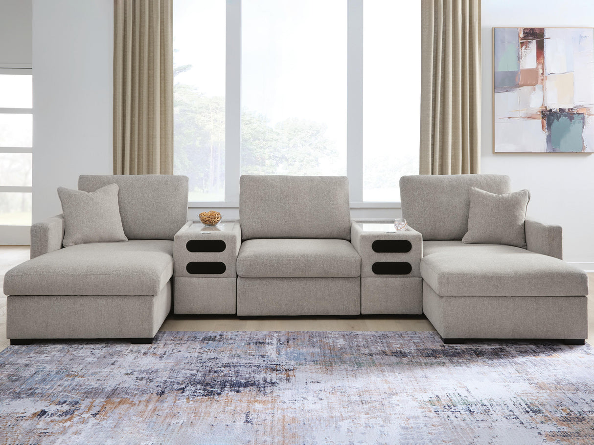 Mega Furniture - Ashley Furniture - ModMax Luxe Sectional - RAF 5-Piece Double Chaise Sectional with Audio Consoles / Flint - 68605S43