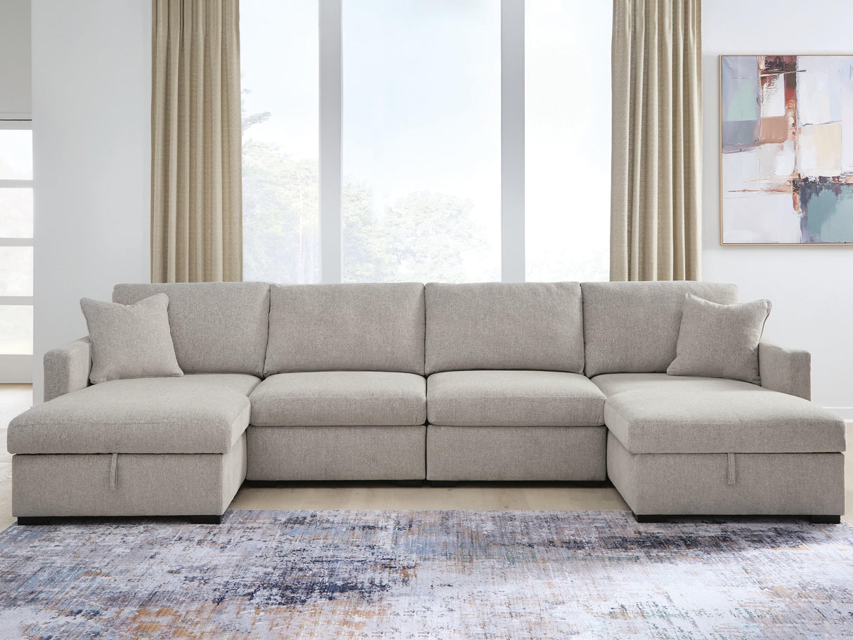 Mega Furniture - Ashley Furniture - ModMax Luxe Sectional - RAF 4-Piece Double Storage Chaise Sectional / Flint - 68605S62