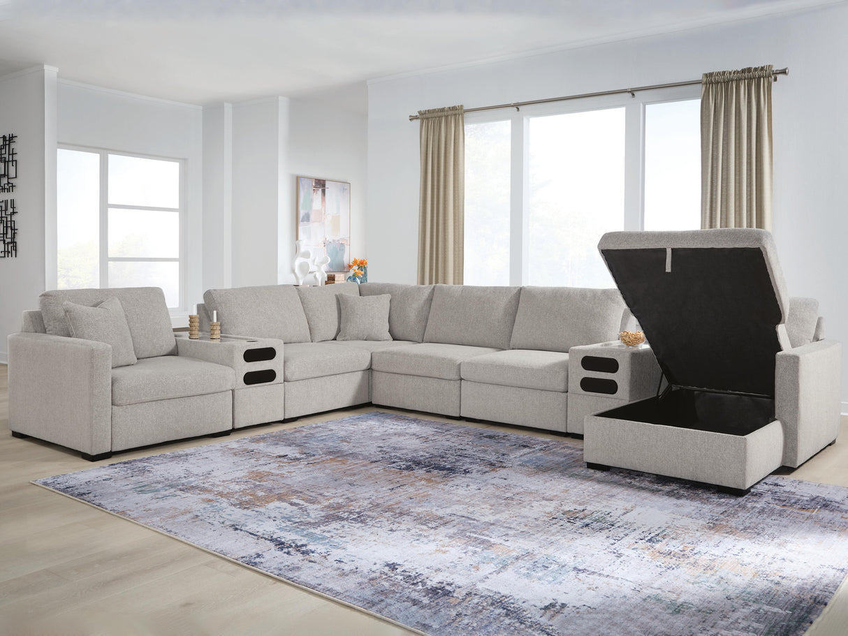 Mega Furniture - Ashley Furniture - ModMax Luxe Sectional - RAF 8-Piece Sectional with Storage Chaise and Audio Consoles / Flint - 68605S80