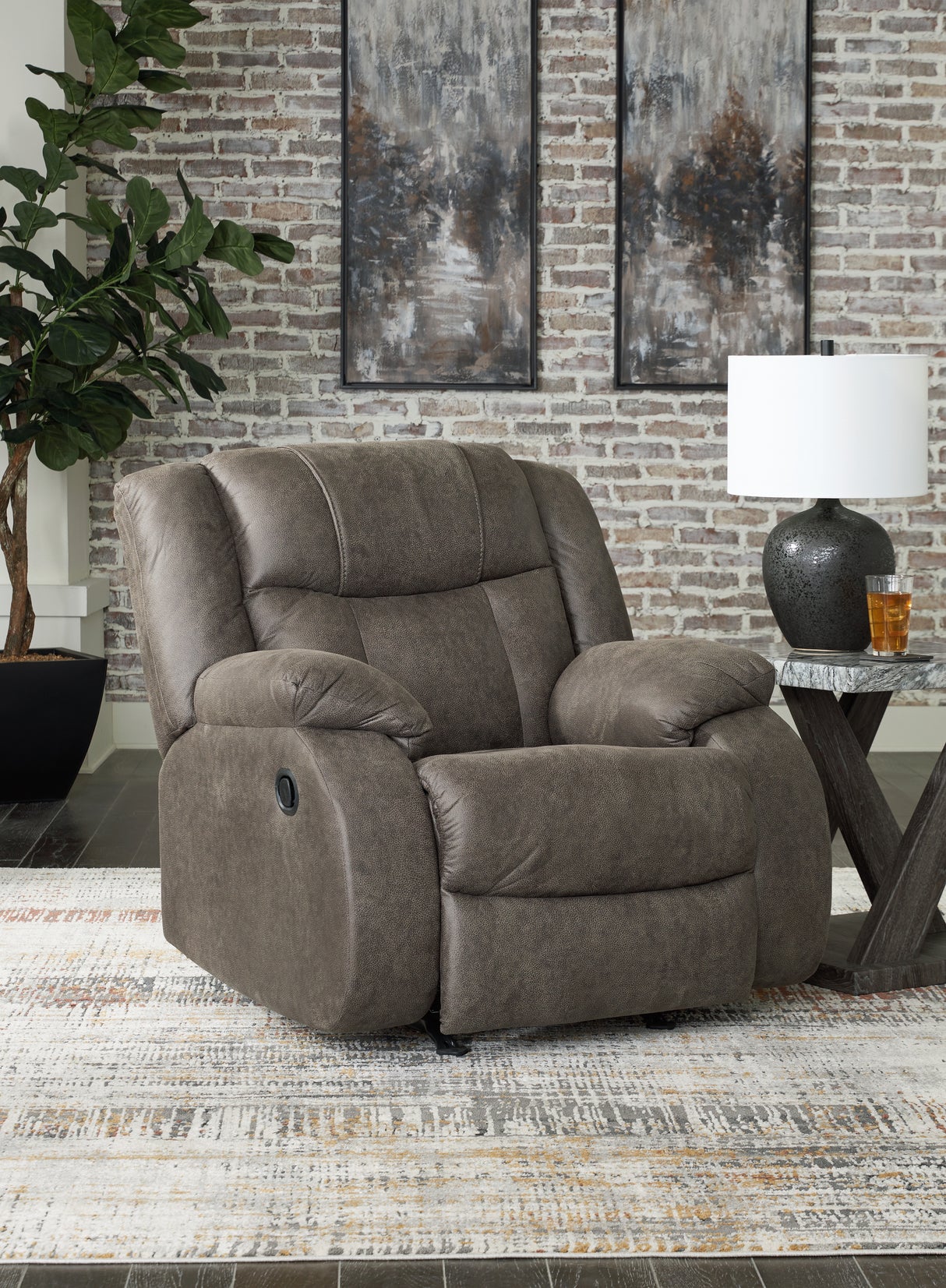 Mega Furniture - Ashley Furniture - First Base Living Room - Rocker Recliner / Gunmetal - 6880425