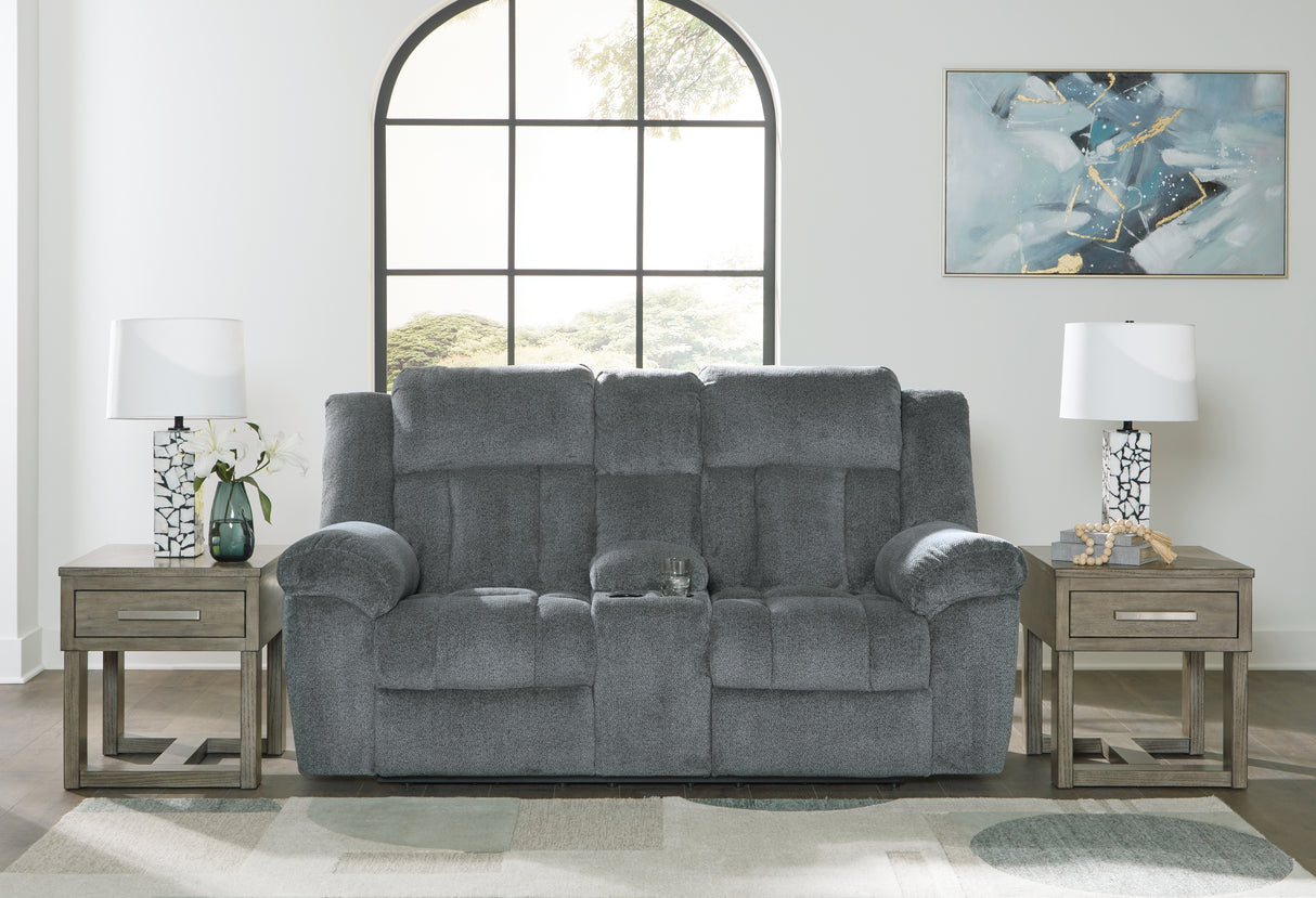 Mega Furniture - Ashley Furniture - Tip-Off Living Room - PWR REC Loveseat/CON/ADJ HDRST / Slate - 6930418