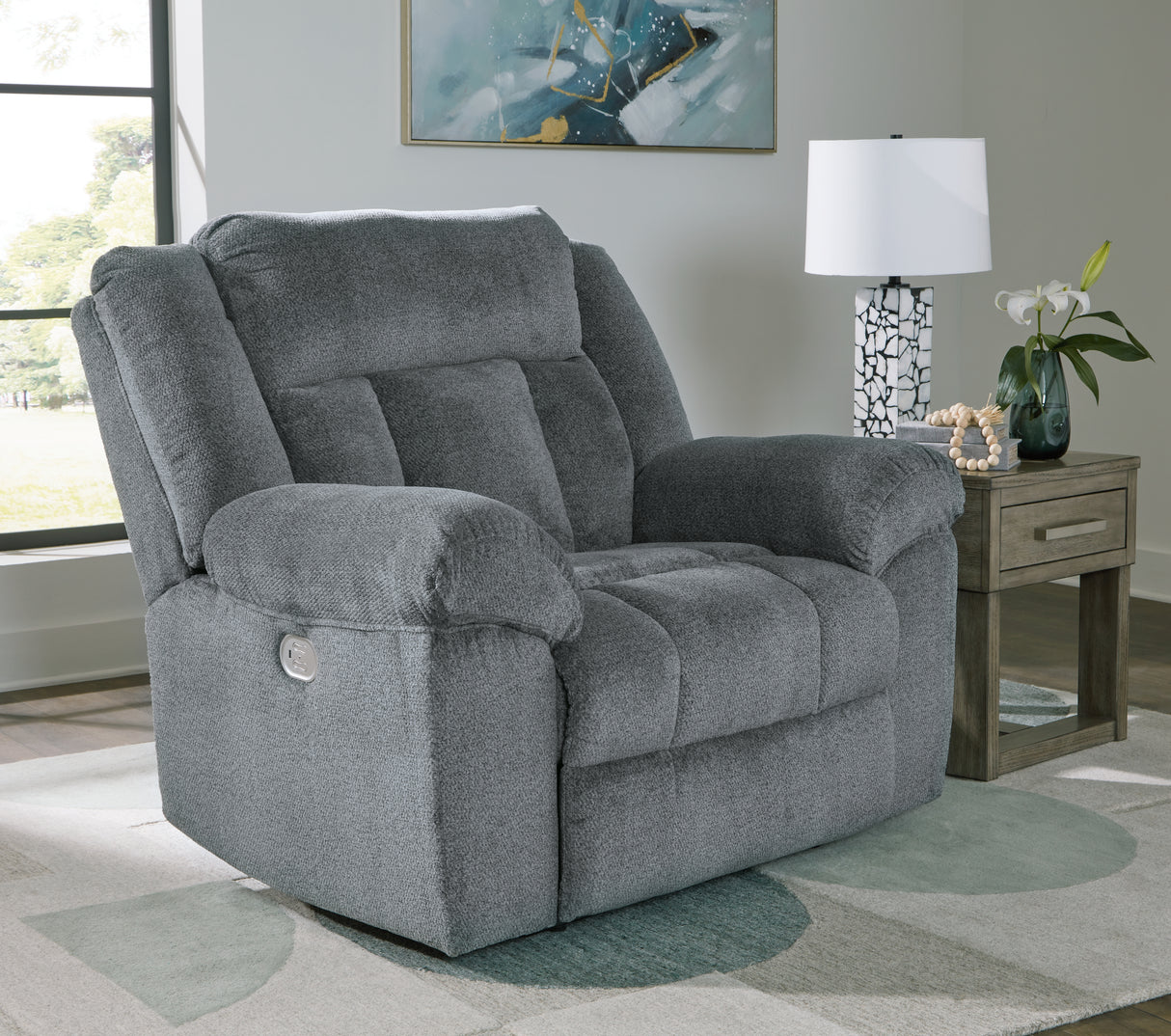 Mega Furniture - Ashley Furniture - Tip-Off Living Room - PWR Recliner/ADJ Headrest / Slate - 6930482