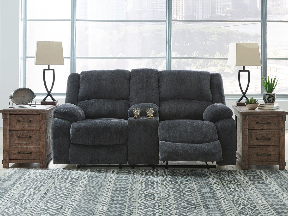 Mega Furniture - Ashley Furniture - Draycoll Living Room - DBL Rec Loveseat w/Console / Slate - 7650494