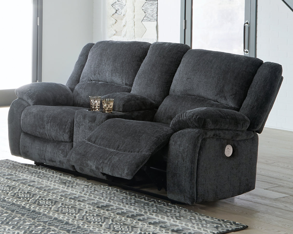 Mega Furniture - Ashley Furniture - Draycoll Living Room - DBL REC PWR Loveseat w/Console / Slate - 7650496