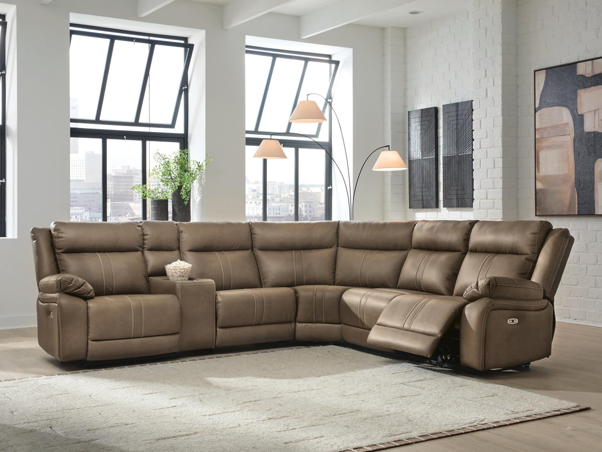Mega Furniture - Ashley Furniture - Max-Momentum Sectional - 6-Piece Power Reclining Sectional with Audio Console / Biscotti - PC82305S9